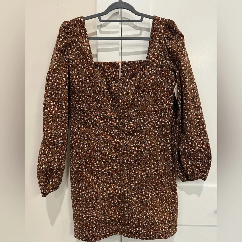 Free People Call Me Cord Corduroy Floral Mini Dress NEW WITH TAGS Sz 12 Y2K Boho
